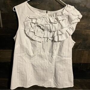 Worthington Pin Striped Ruffle Sleeveless Top